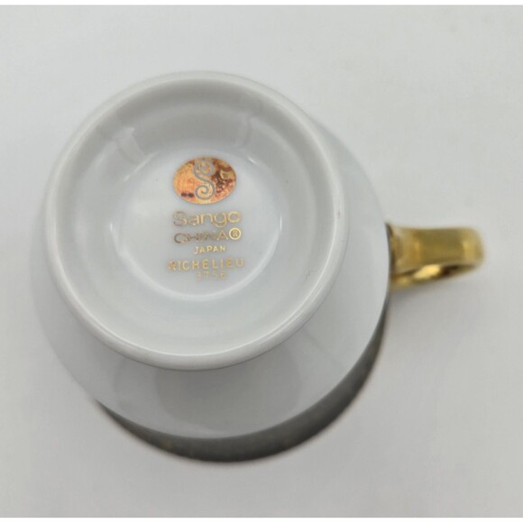 Vintage Sango China Japan Richelieu 3756 Black Gold Cup Saucer Dessert Plate Set - Picture 11 of 15